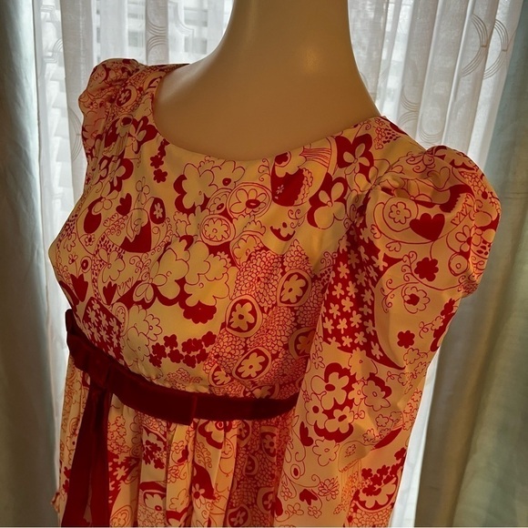 70’s Vintage BRADY BUNCH Party Dress S White Red Floral Puff Sleeves Maxi Dress - Picture 14 of 17